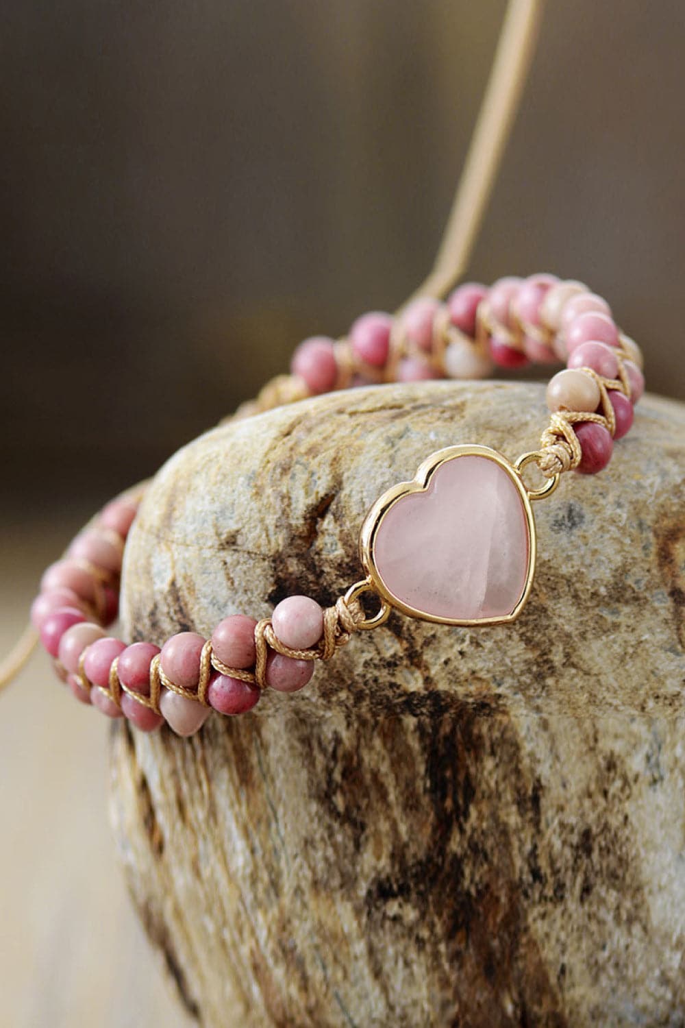 Rose Quartz Heart Beaded Bracelet for Women