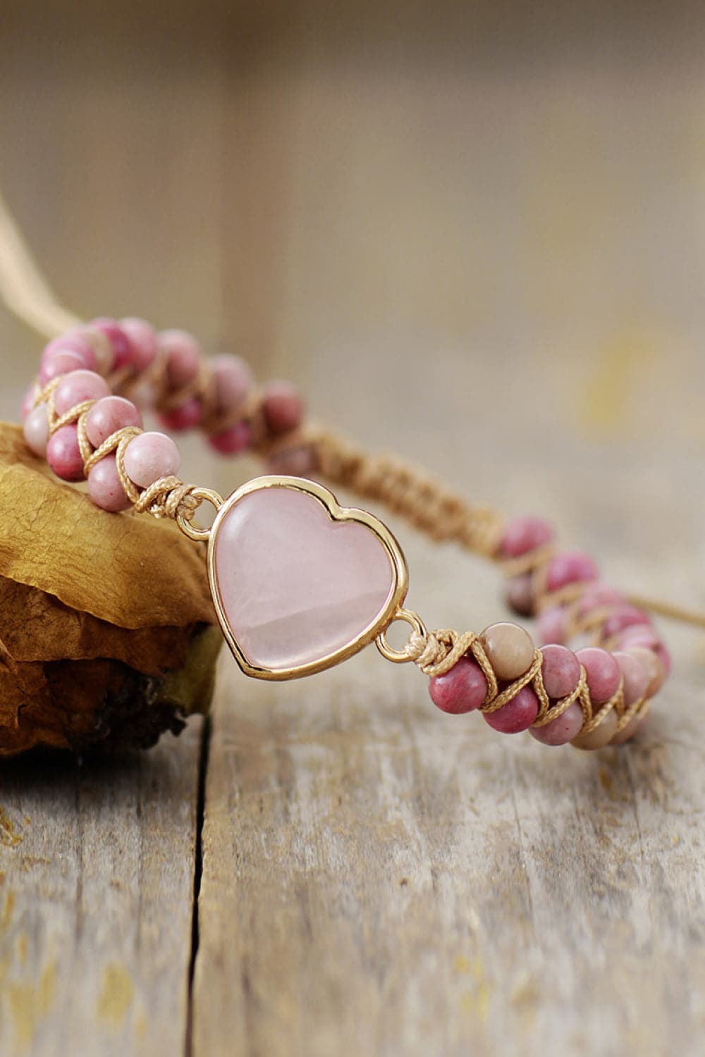 Rose Quartz Heart Beaded Bracelet for Women