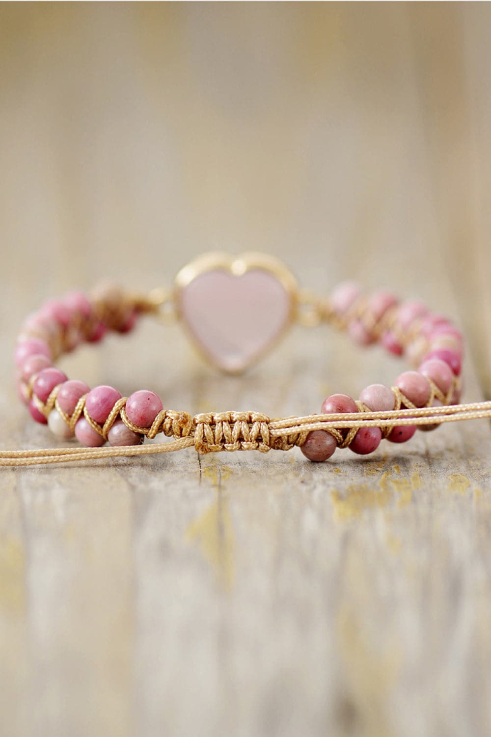 Rose Quartz Heart Beaded Bracelet for Women